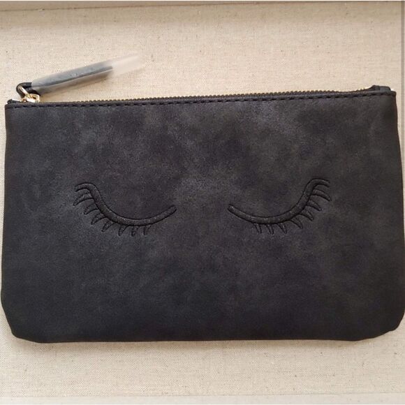Stella & Dot Black Embroidered Eyelash Mini Pouch — Vegan Leather - Picture 3 of 6